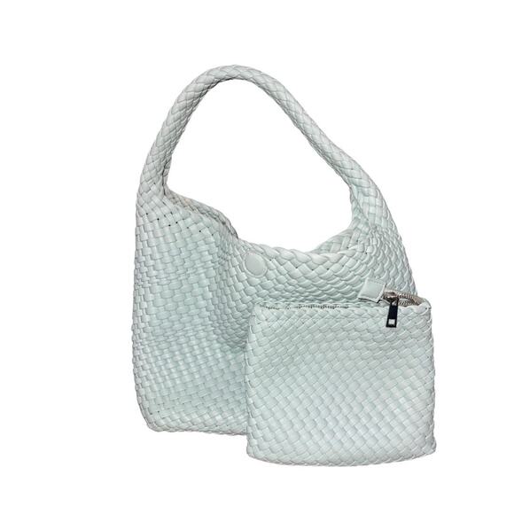 Rachel Zoe Aqua Woven Blue Hobo Shoulder Bag with matching pouch vegan leather - Picture 1 of 6